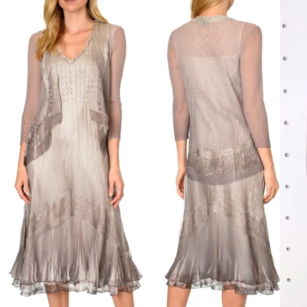 Beaded Charmeuse & Chiffon Tiered Dress with Jacket